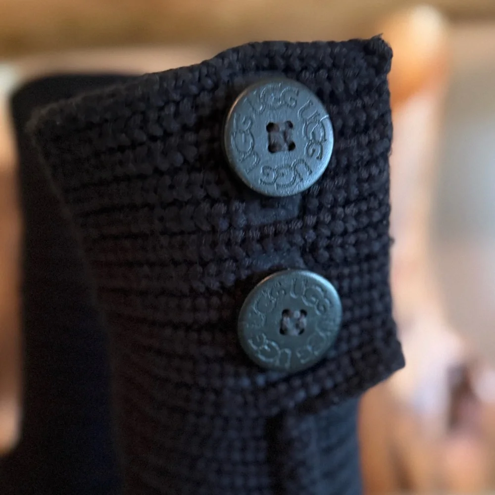 UGG Girl’s Black “Cardy” Sweater Knit Button Boots, Toddler Size 10